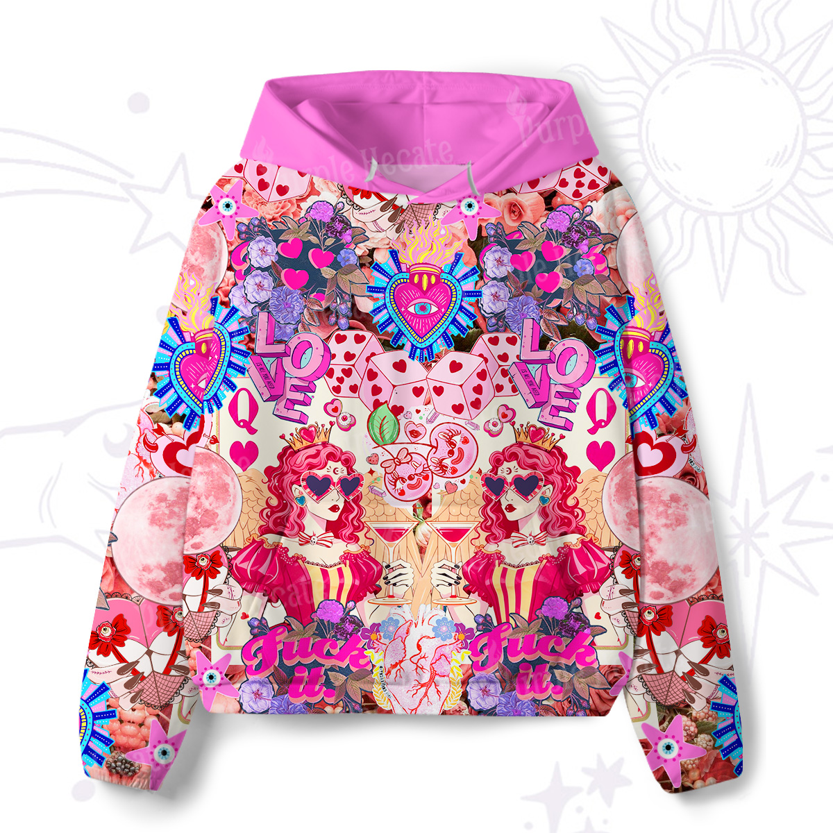 Purplehecate Queen of Hearts Angel Graphic All-Over Print Hoodie