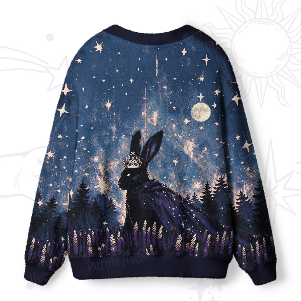 Purplehecate Queen Black Rabbit in Midnight Forest Ugly Cardigan Sweaters