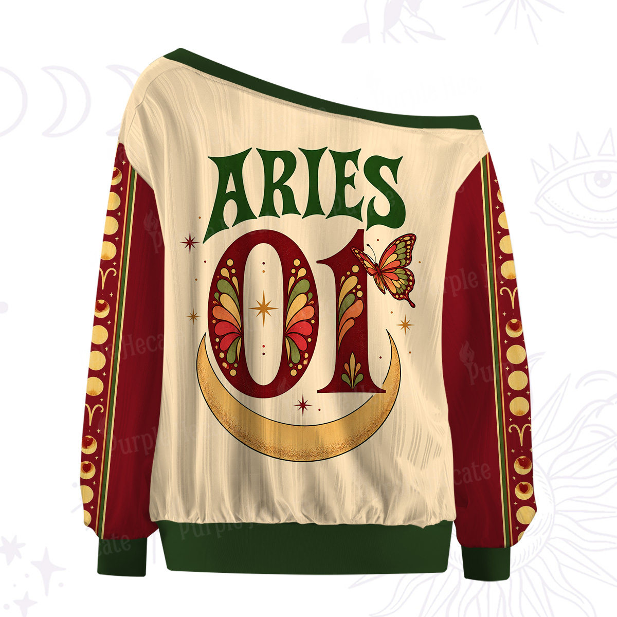Purplehecate Aries Zodiac Stay Wild Off The Shoulder Graphic Jersey