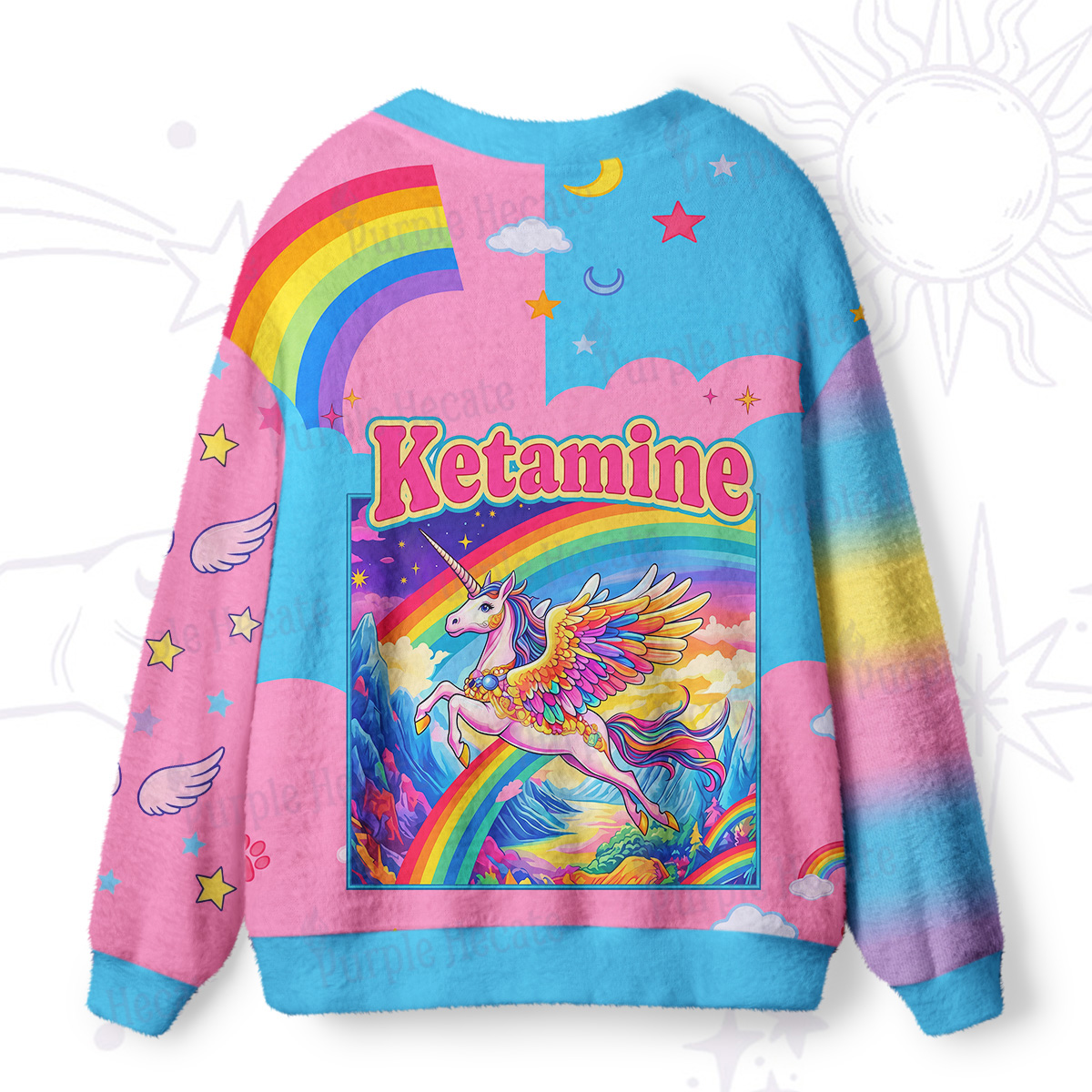 Purplehecate Ketamine Rainbow Unicorn Ugly Cardigan Sweaters