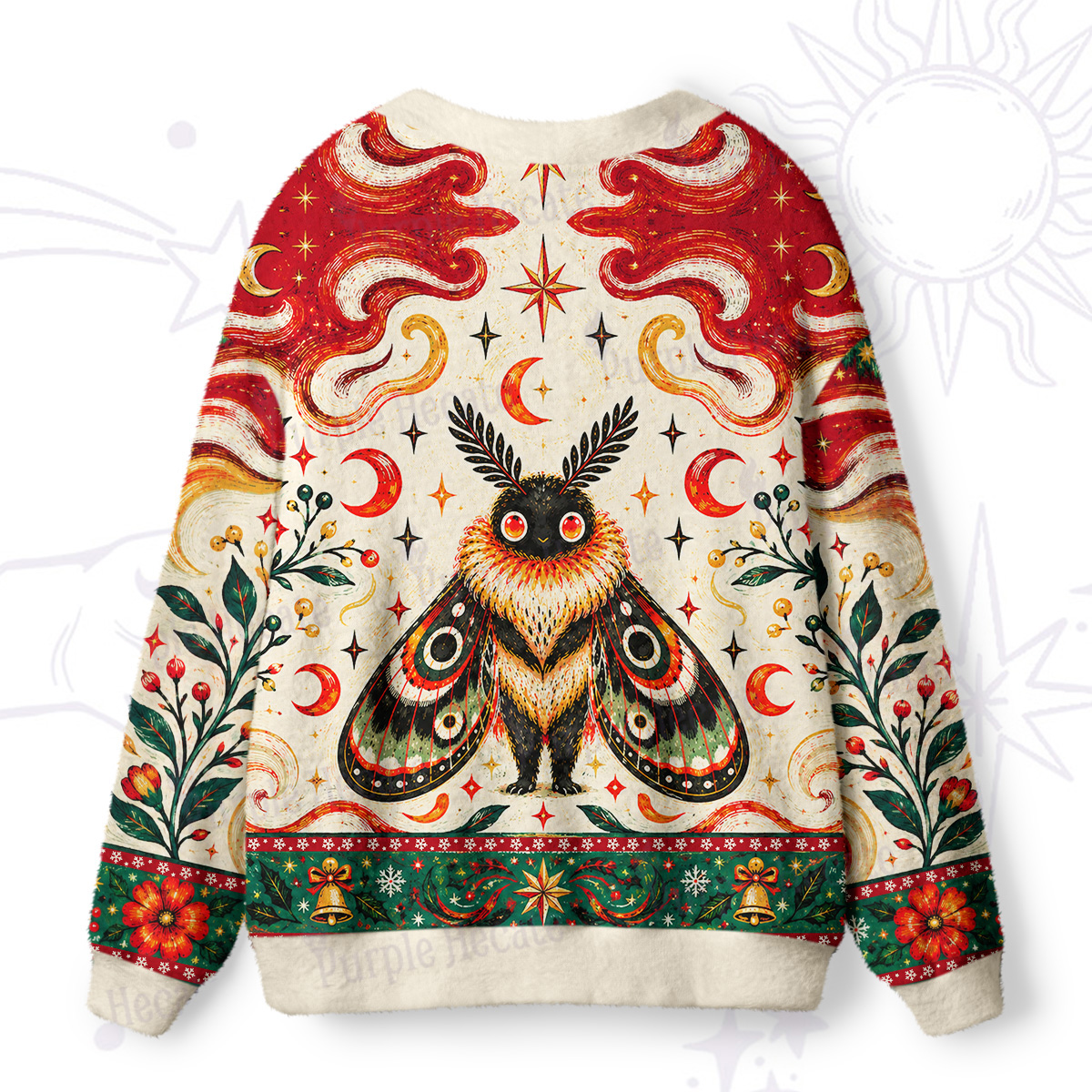 Purplehecate Christmas Moon Moth Guardian Ugly Cardigan Sweaters