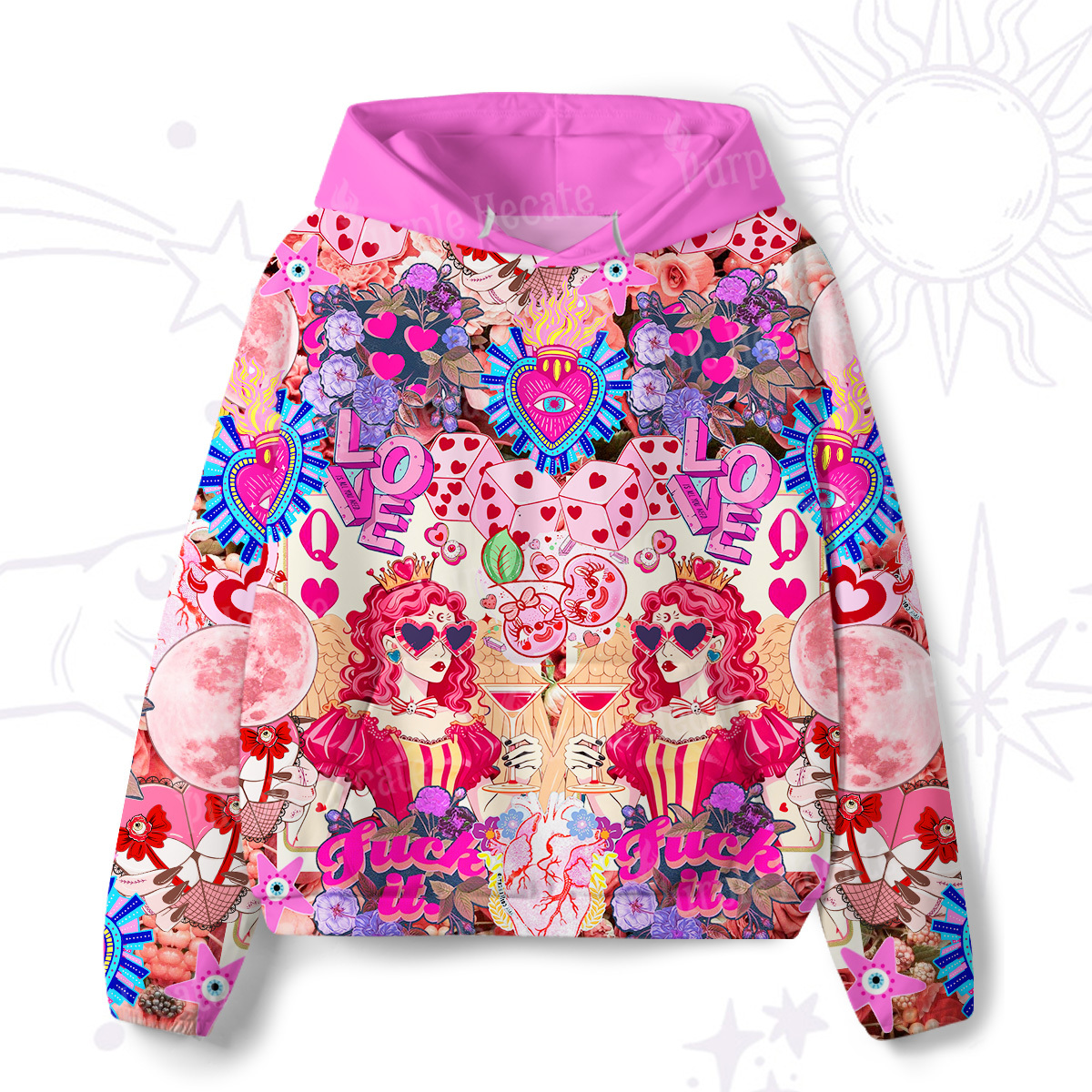 Purplehecate Queen of Hearts Angel Graphic All-Over Print Hoodie