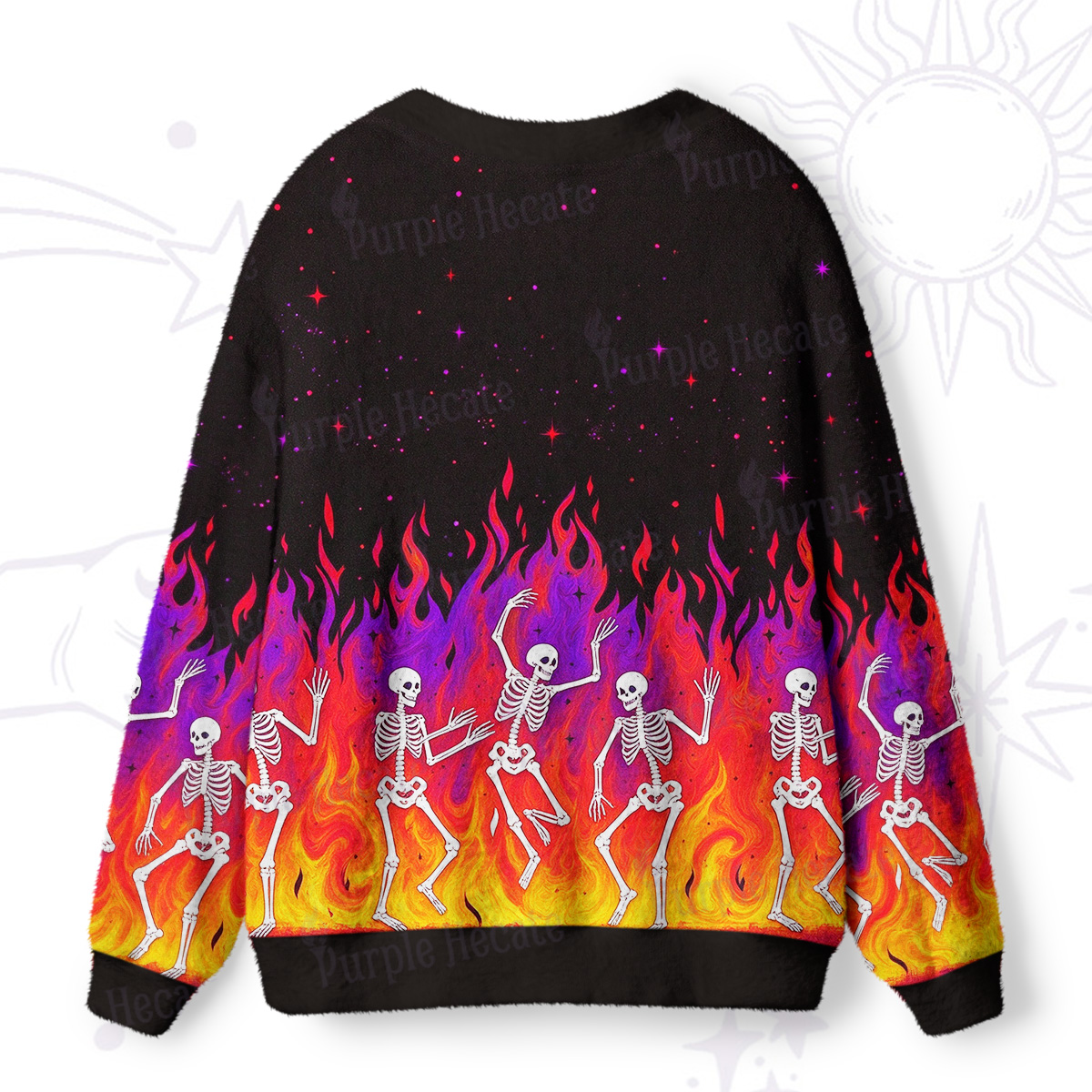 Purplehecate Flaming Skull Mayhem Ugly Cardigan Sweaters