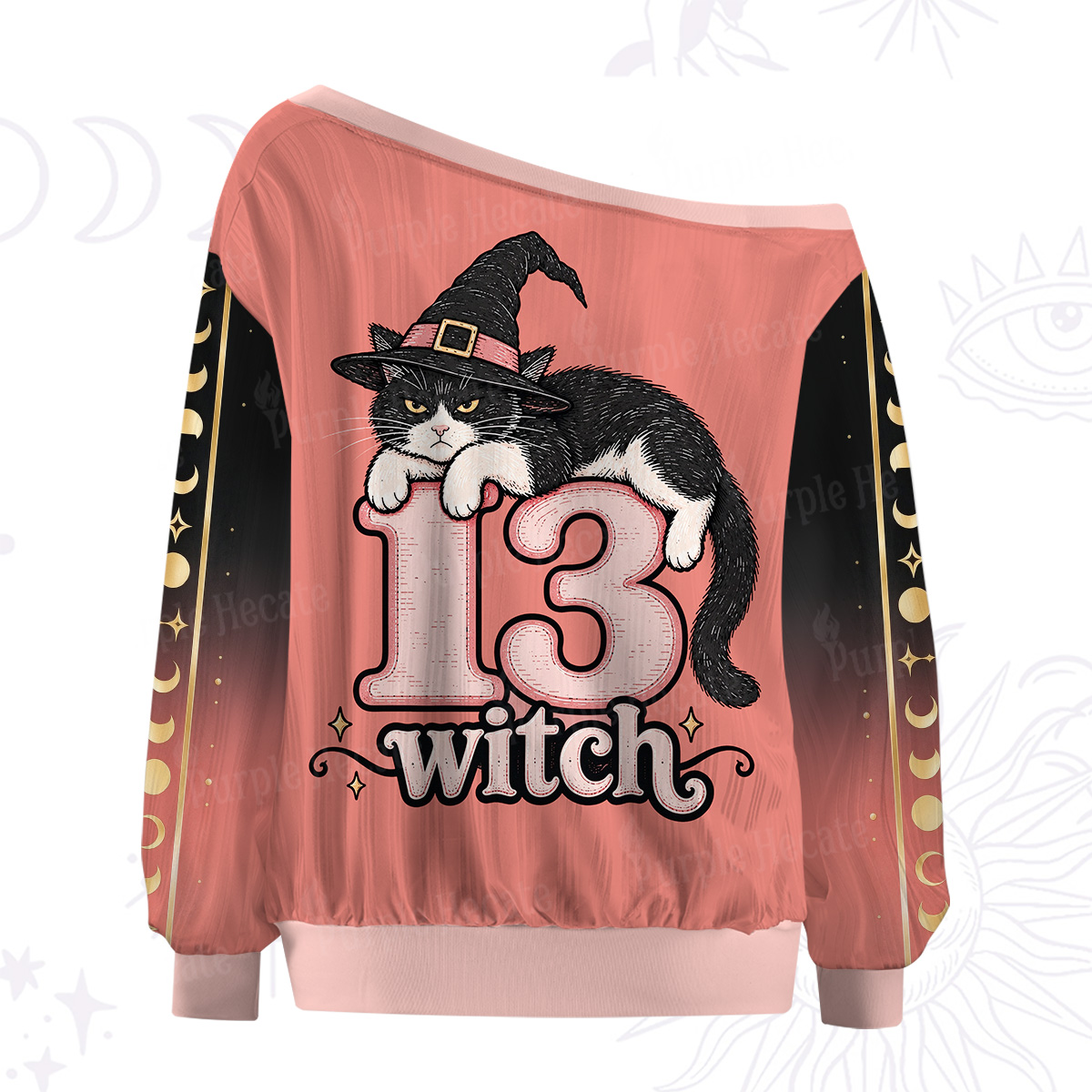Purplehecate Not Now Witch Funny Cat Off The Shoulder Graphic Jersey
