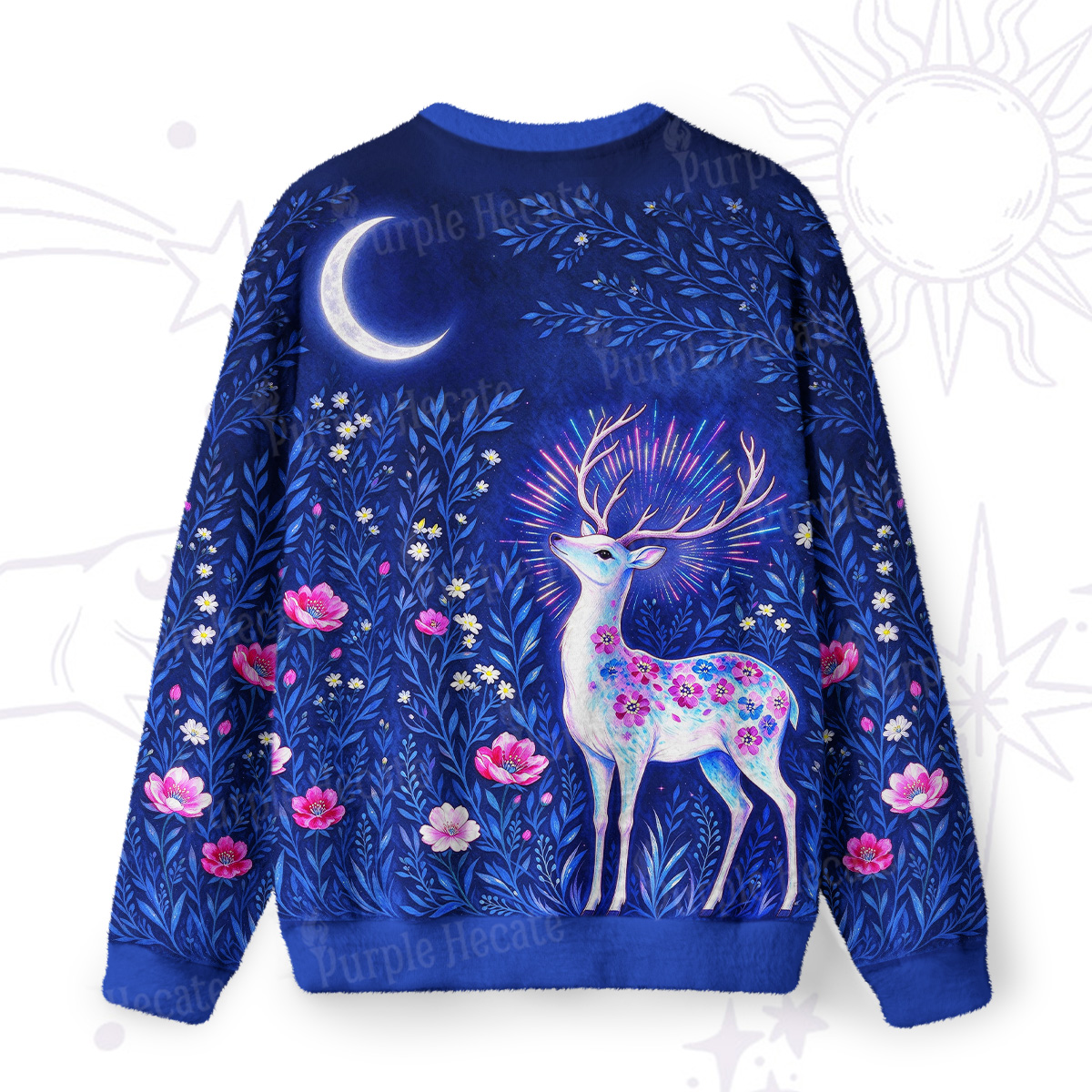 Purplehecate Enchanted Deer Under the Stars Fuzzy Ugly Sweatshirt