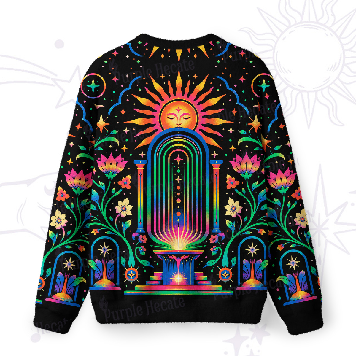 Purplehecate Blacklight Cosmic Portal Fuzzy Ugly Sweatshirt