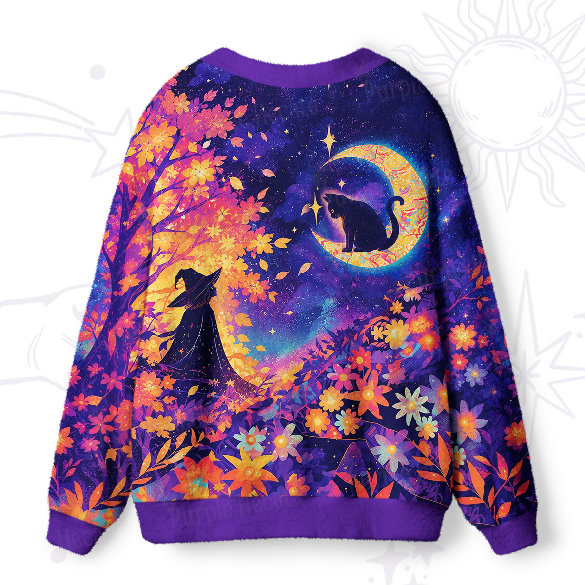Purplehecate Midnight Witch and Black Cat Ugly Cardigan Sweaters