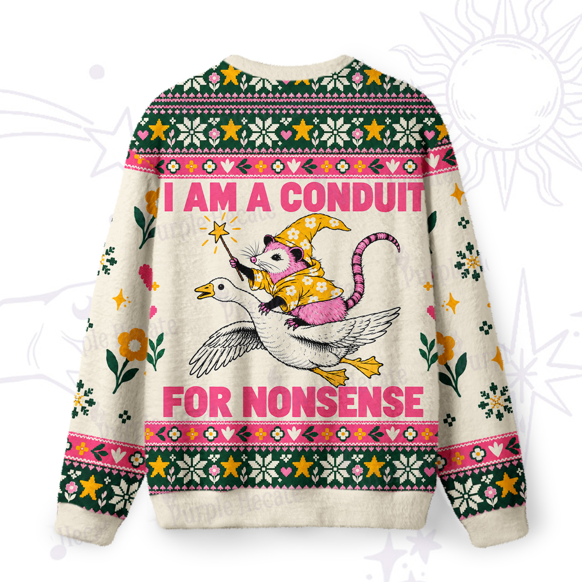 Purplehecate Funny Wizard Possum I Am A Conduit For Nonsense Fuzzy Ugly Sweatshirt