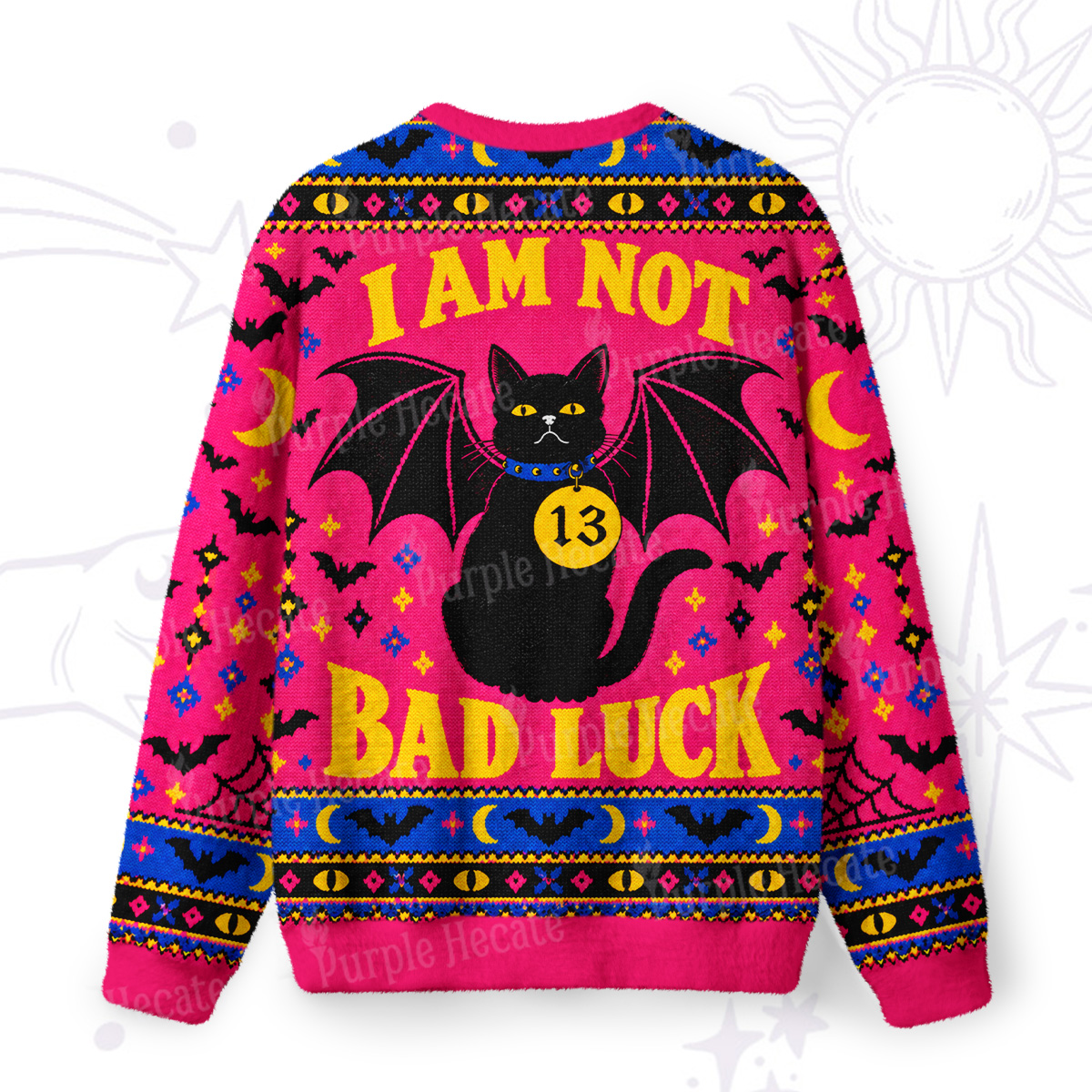 Purplehecate I Am Not Bad Luck Bat Wing Cat Fuzzy Ugly Sweatshirt