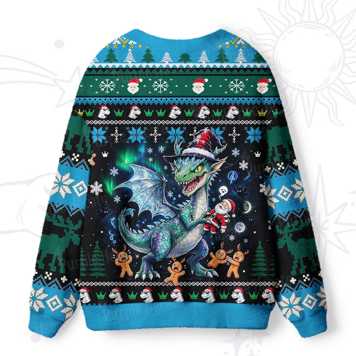 Purplehecate Green Dragon Christmas Chaos Ugly Cardigan Sweaters