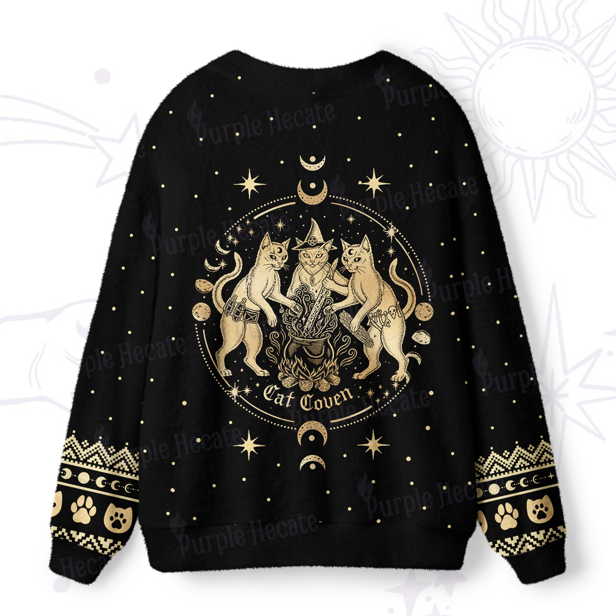 Purplehecate Witchy Cat Coven Ugly Cardigan Sweaters