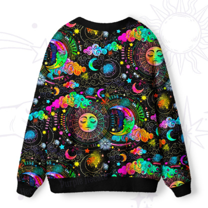 Purplehecate Stargazer Celestial Sun & Moon Ugly Cardigan Sweaters