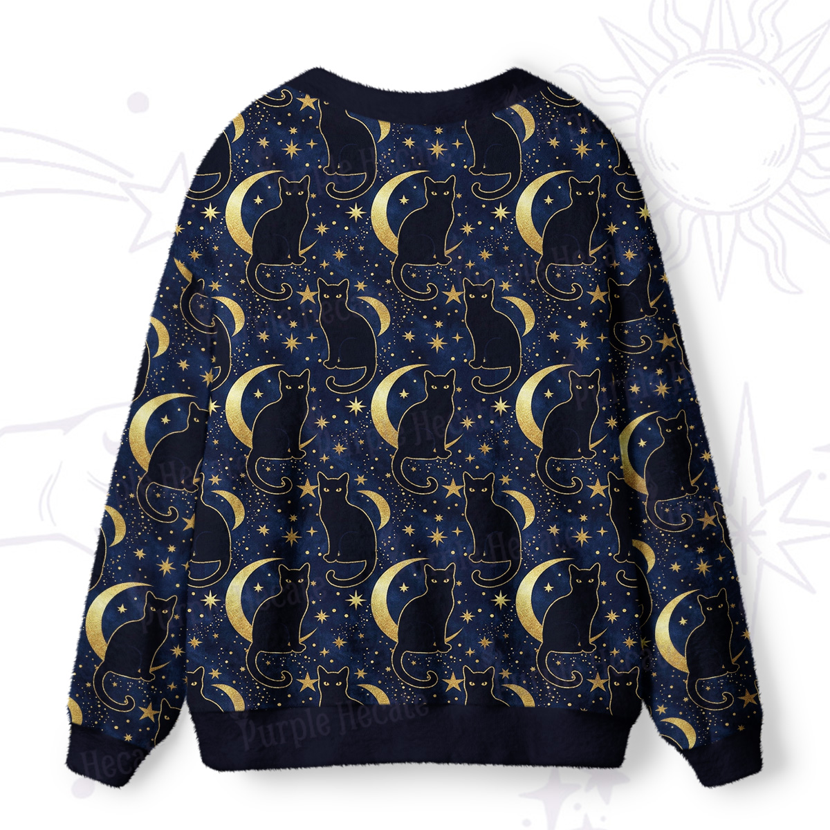 Purplehecate Starry Moon & Black Cat Ugly Cardigan Sweaters