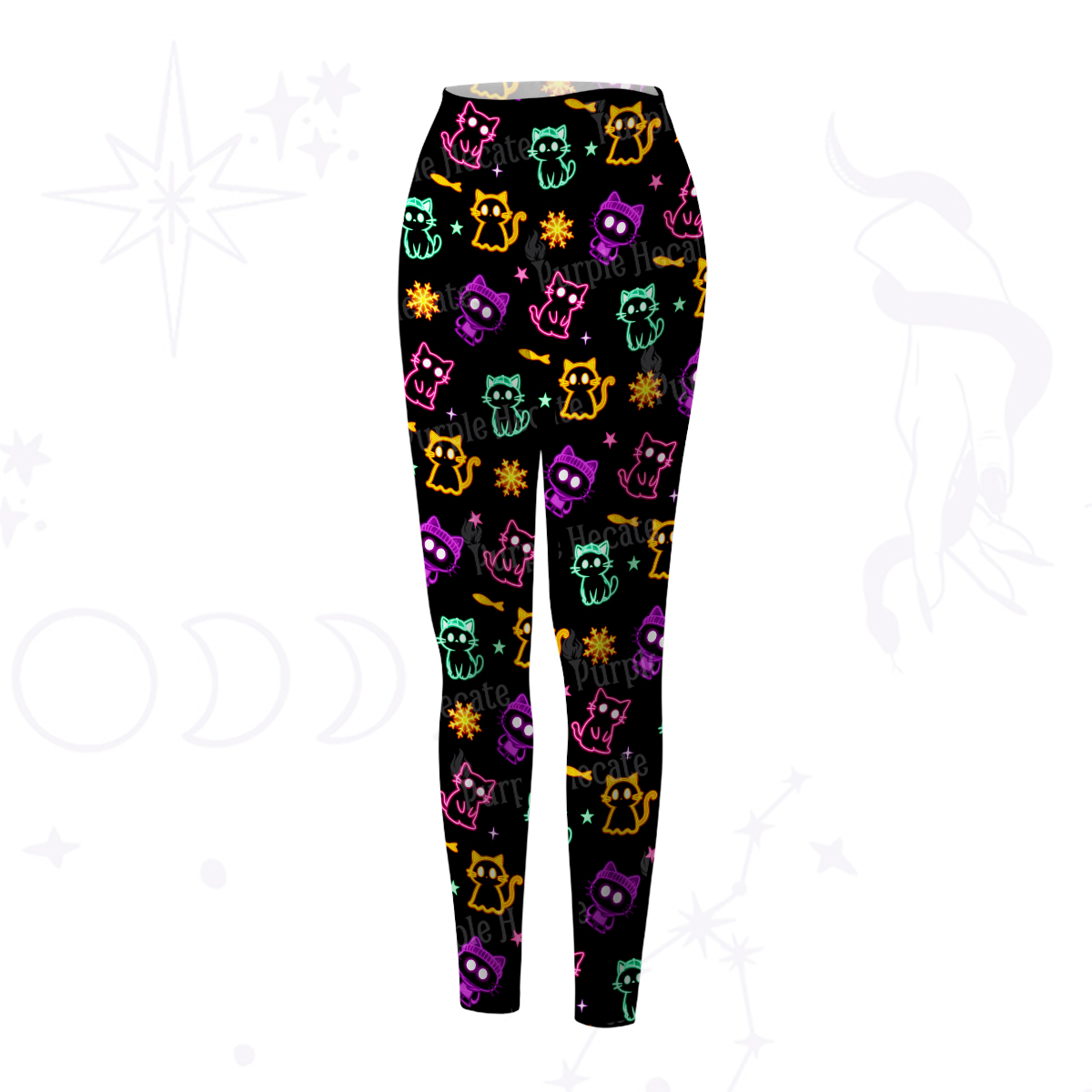 Purplehecate Neon Cat Party Yoga Pants