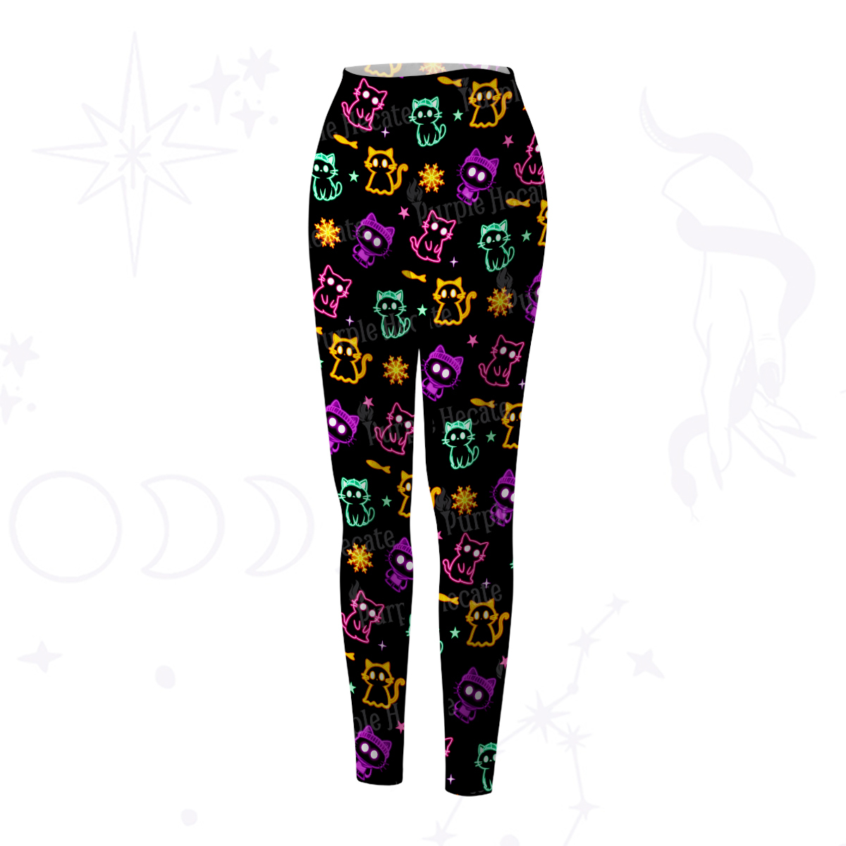 Purplehecate Neon Cat Party Yoga Pants
