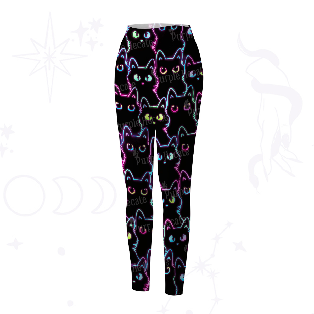 Purplehecate Neon Glow Stacked Cats Yoga Pants