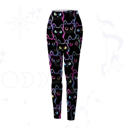 Purplehecate Neon Glow Stacked Cats Yoga Pants