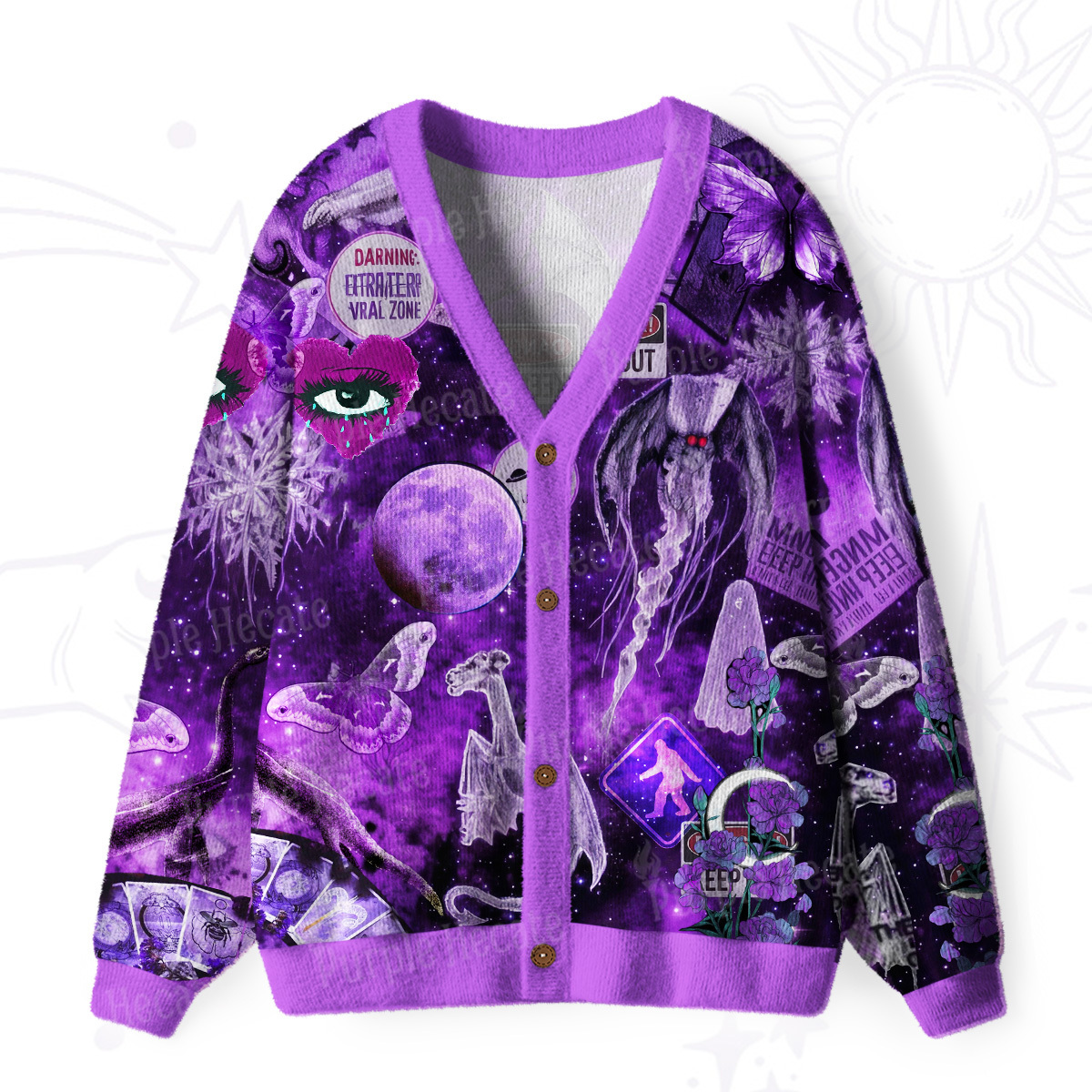 Purplehecate Cosmic Entity Purple Ugly Cardigan Sweaters