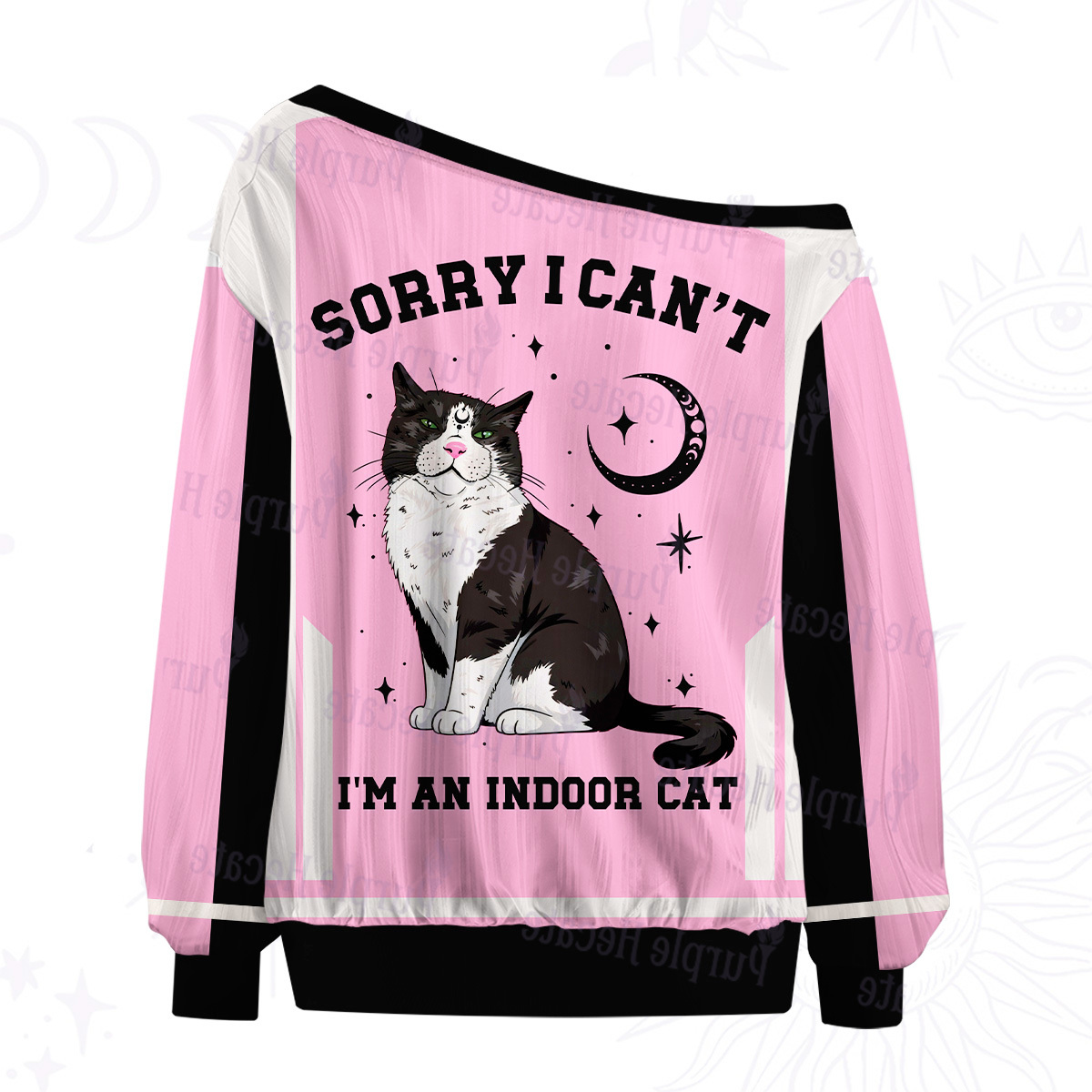 Purplehecate Sorry I Can't Go I'm an Indoor Cat Off The Shoulder Graphic Jersey