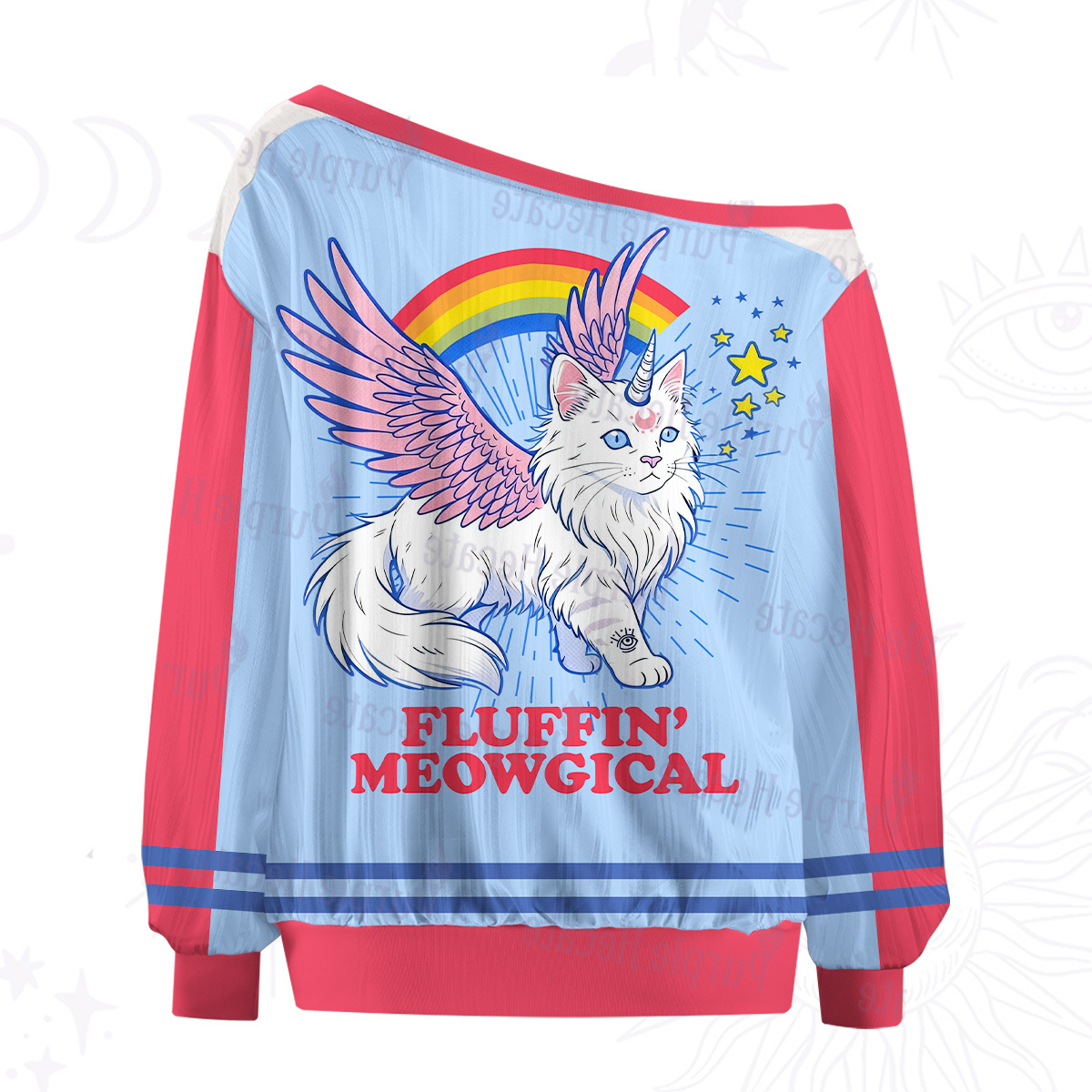 Purplehecate Fluffin Meowgical Off The Shoulder Graphic Jersey