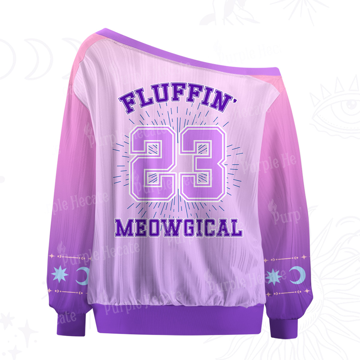 Purplehecate Fluffin Meowgical Off The Shoulder Graphic Jersey