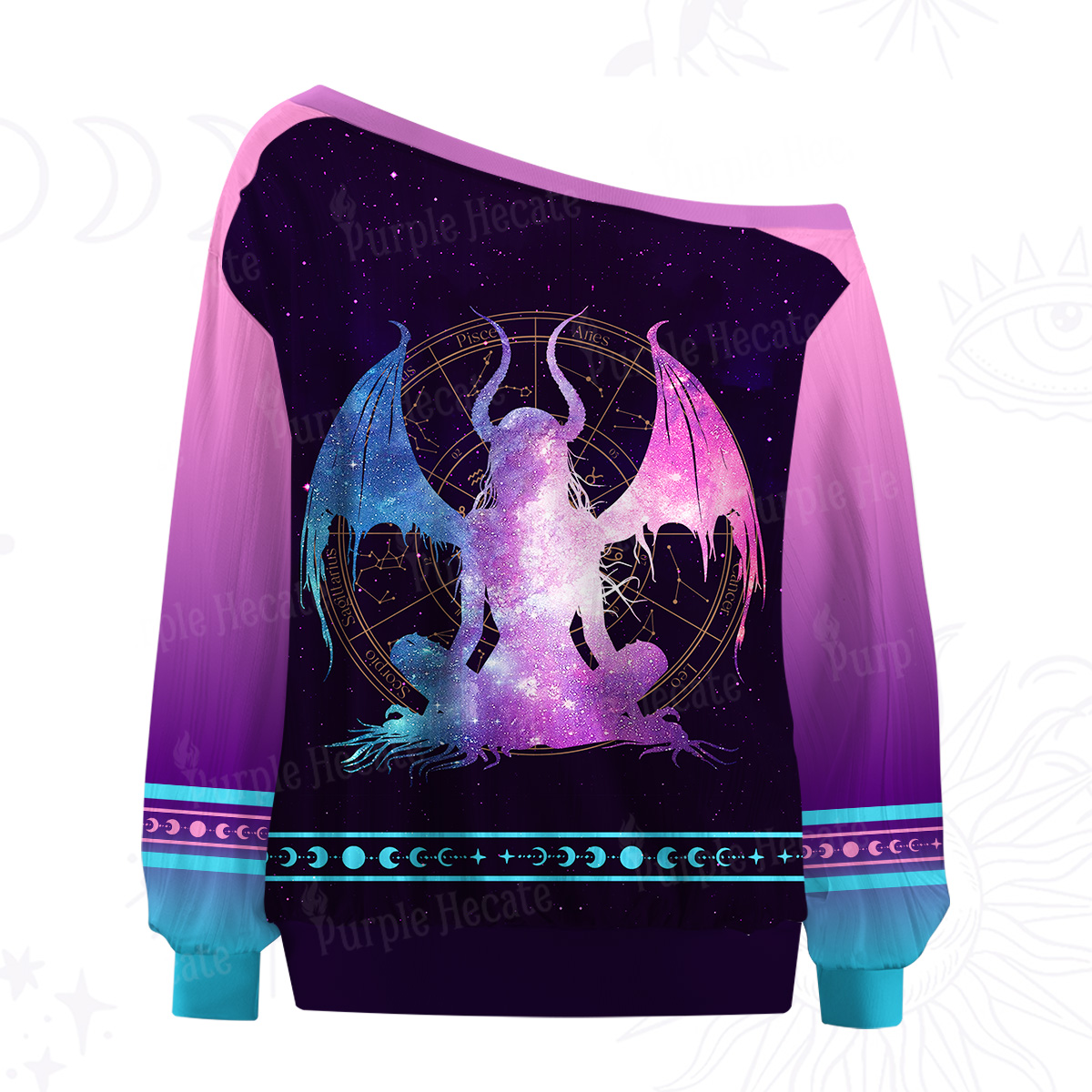 Purplehecate Pastel Goth Horned Demon Zodiac Off The Shoulder Graphic Jersey