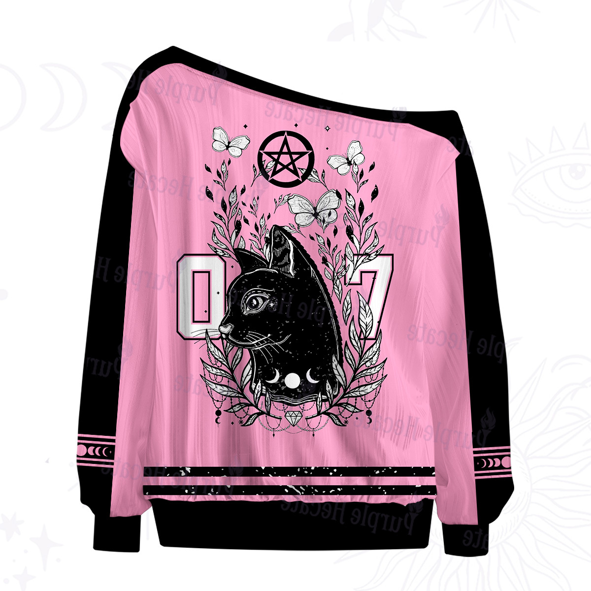 Purplehecate Gothic Black Cat Pentagram 07 Off The Shoulder Graphic Jersey