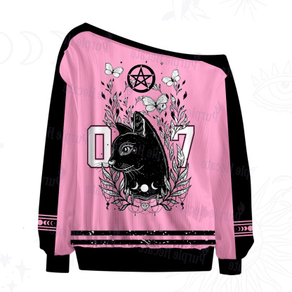 Purplehecate Gothic Black Cat Pentagram 07 Off The Shoulder Graphic Jersey