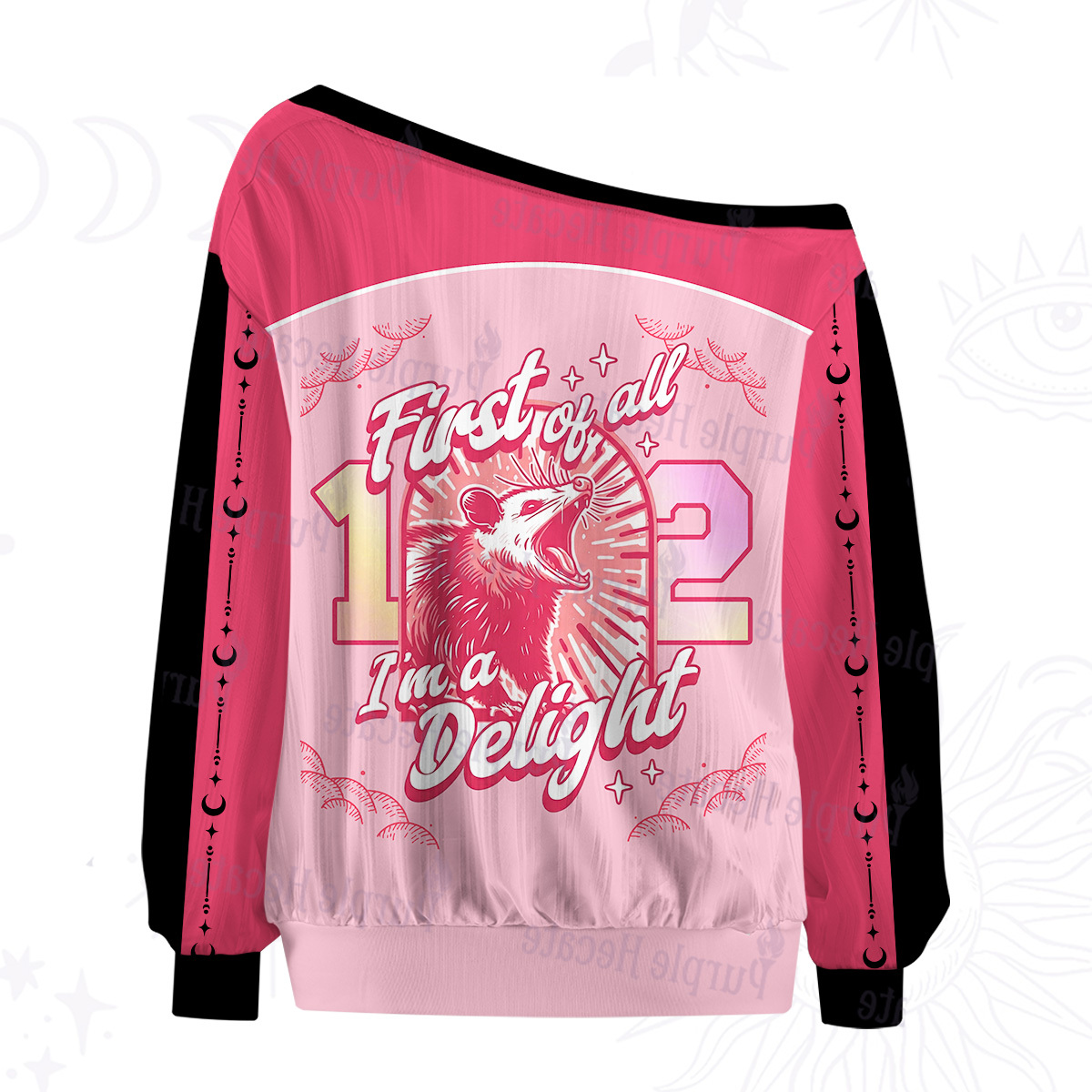 Purplehecate First Of All I'm A Delight Cat Off The Shoulder Graphic Jersey