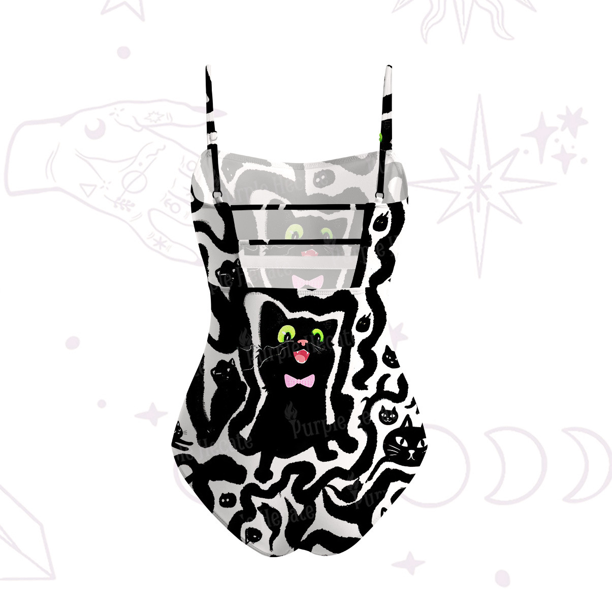 Purplehecate Black Cat Slim-Strap Swimsuit