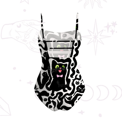 Purplehecate Black Cat Slim-Strap Swimsuit