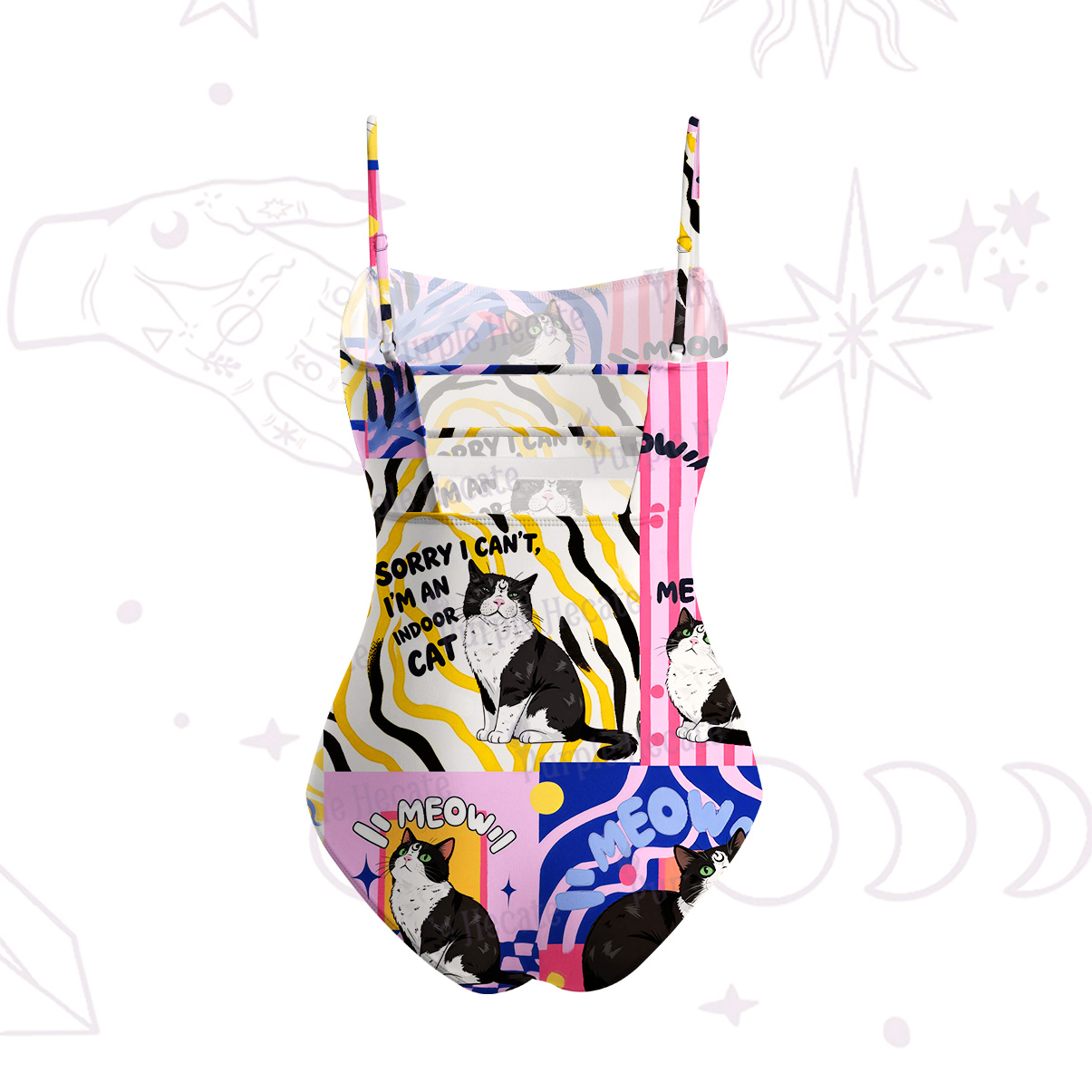 Purplehecate Sorry I Can't Go I'm an Indoor Cat Slim-Strap Swimsuit