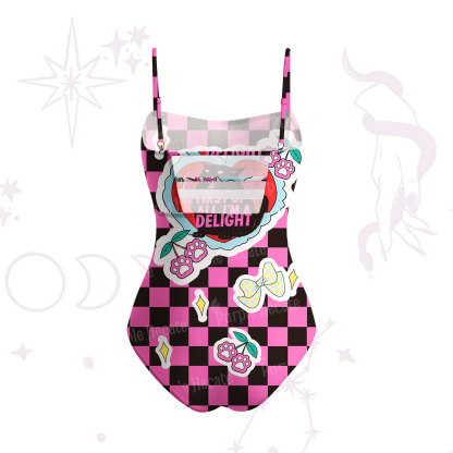 Purplehecate First Of All I'm A Delight Cat Slim-Strap Swimsuit