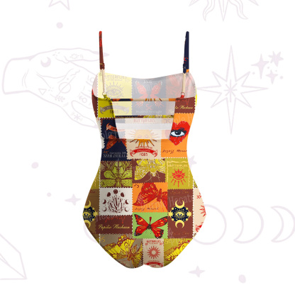 Purplehecate Butterfly Celestial Patchwork Slim-Strap Swimsuit