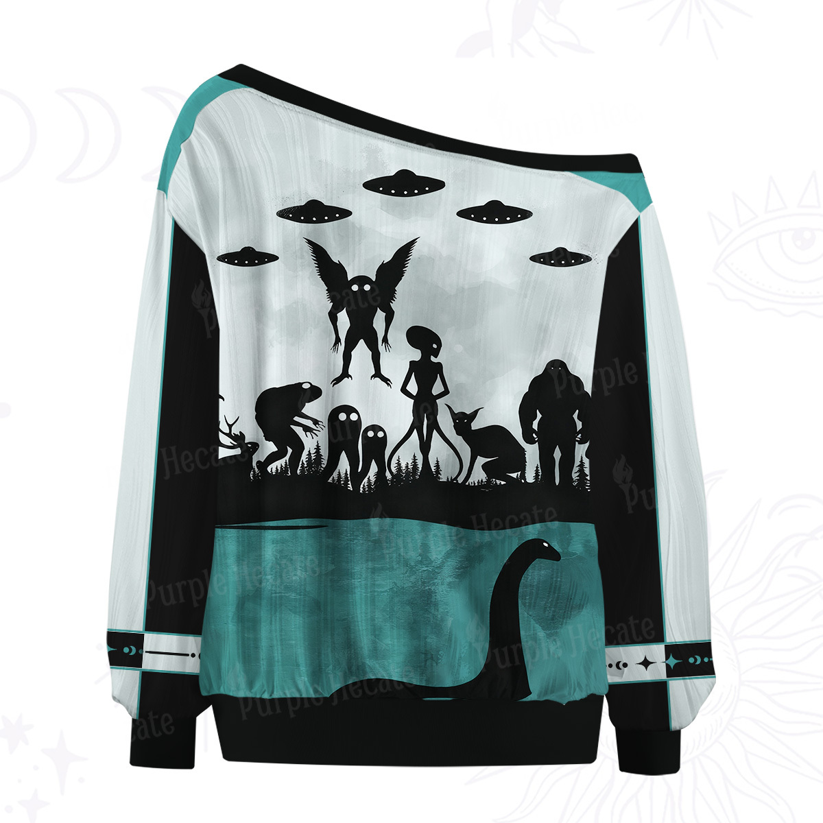 Purplehecate Alien Lake Monster Encounter Off The Shoulder Graphic Jersey