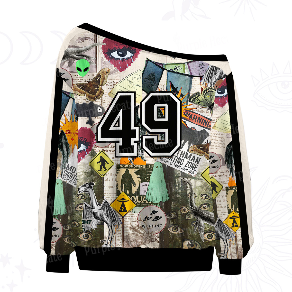 Purplehecate Cryptid Warning Collage Off The Shoulder Graphic Jersey