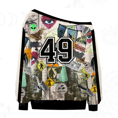 Purplehecate Cryptid Warning Collage Off The Shoulder Graphic Jersey