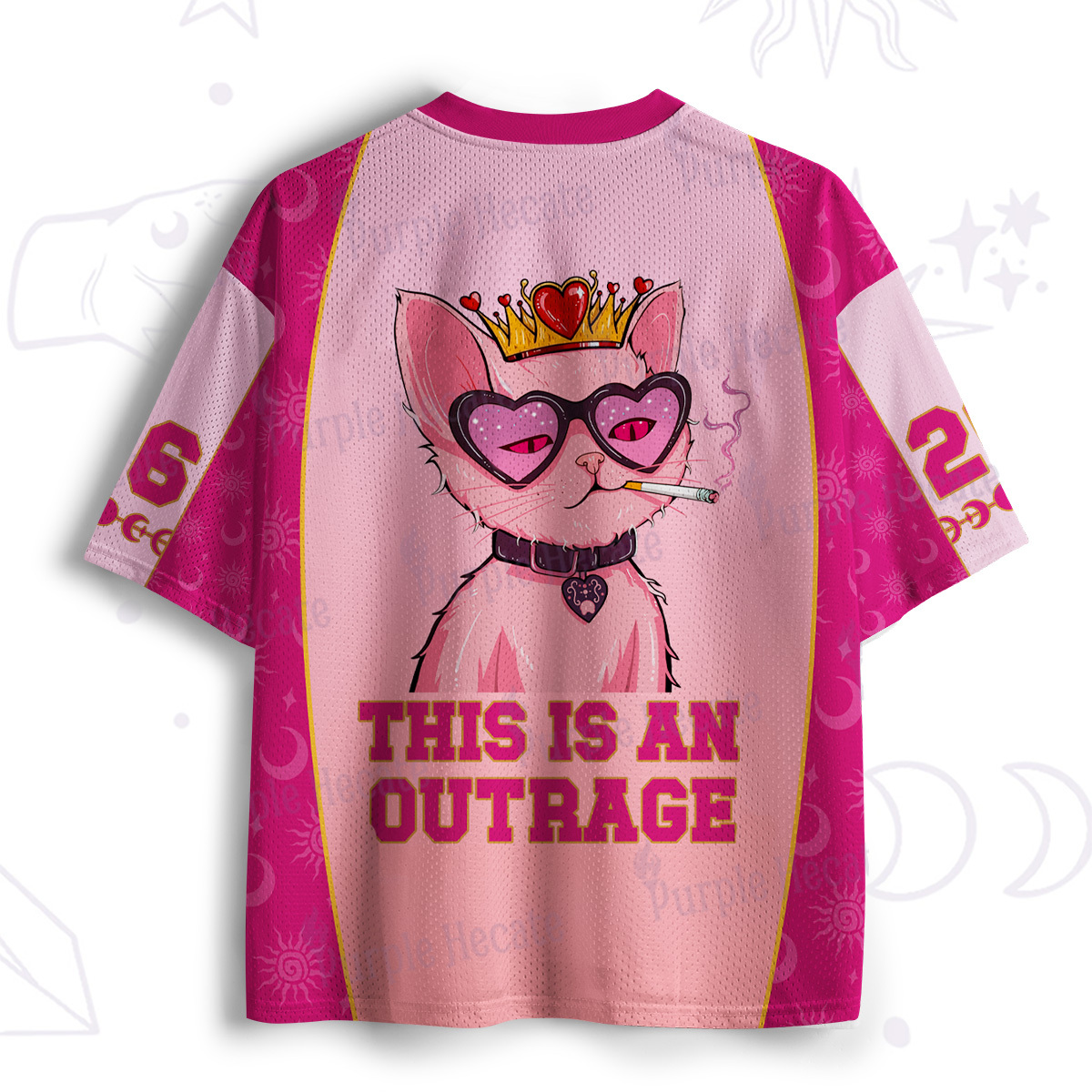 Purplehecate Bad Attitude Pink Cat Smoking Queen Mesh Jersey