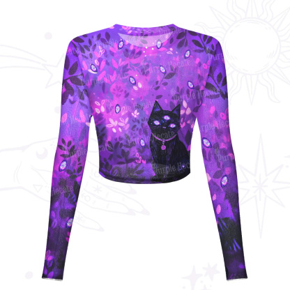 Purplehecate Witch’s Mystic Third-Eye Familiar Mesh Long Sleeve Crop Top