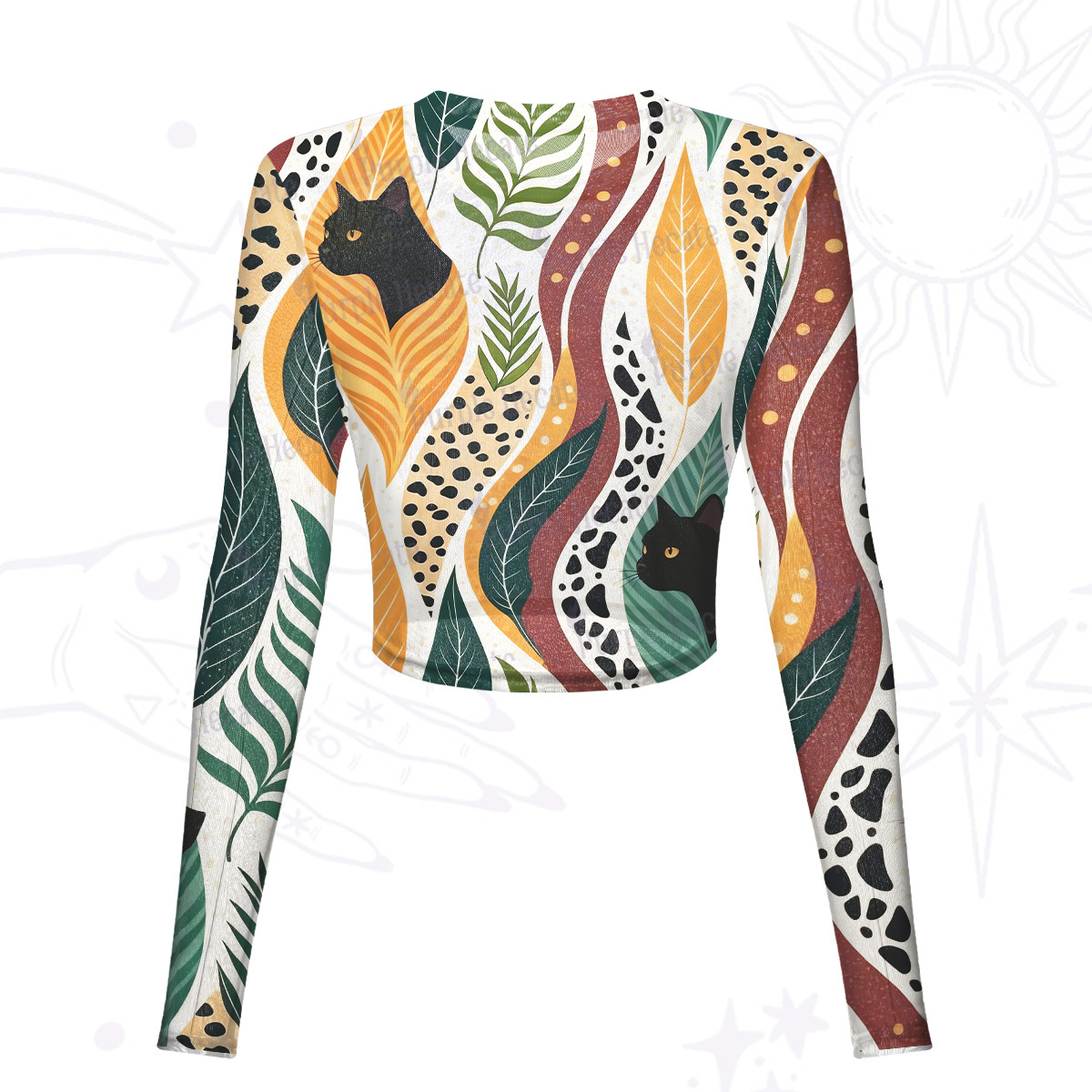 Purplehecate Mystic Forest Cat Mesh Long Sleeve Crop Top