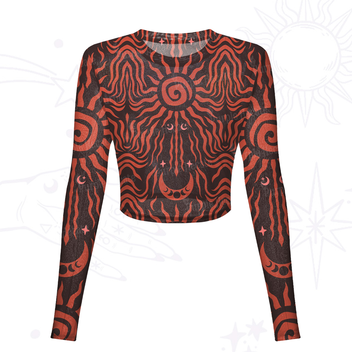 Purplehecate Solar Ritual Mesh Long Sleeve Crop Top