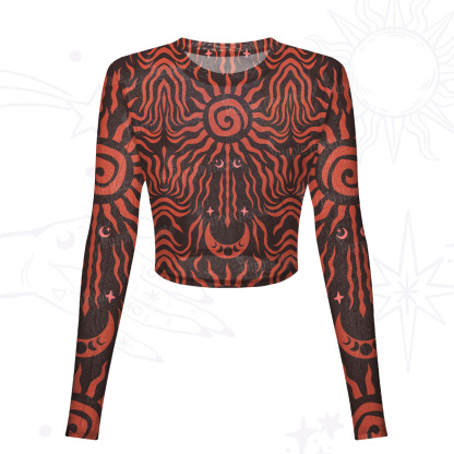 Purplehecate Solar Ritual Mesh Long Sleeve Crop Top
