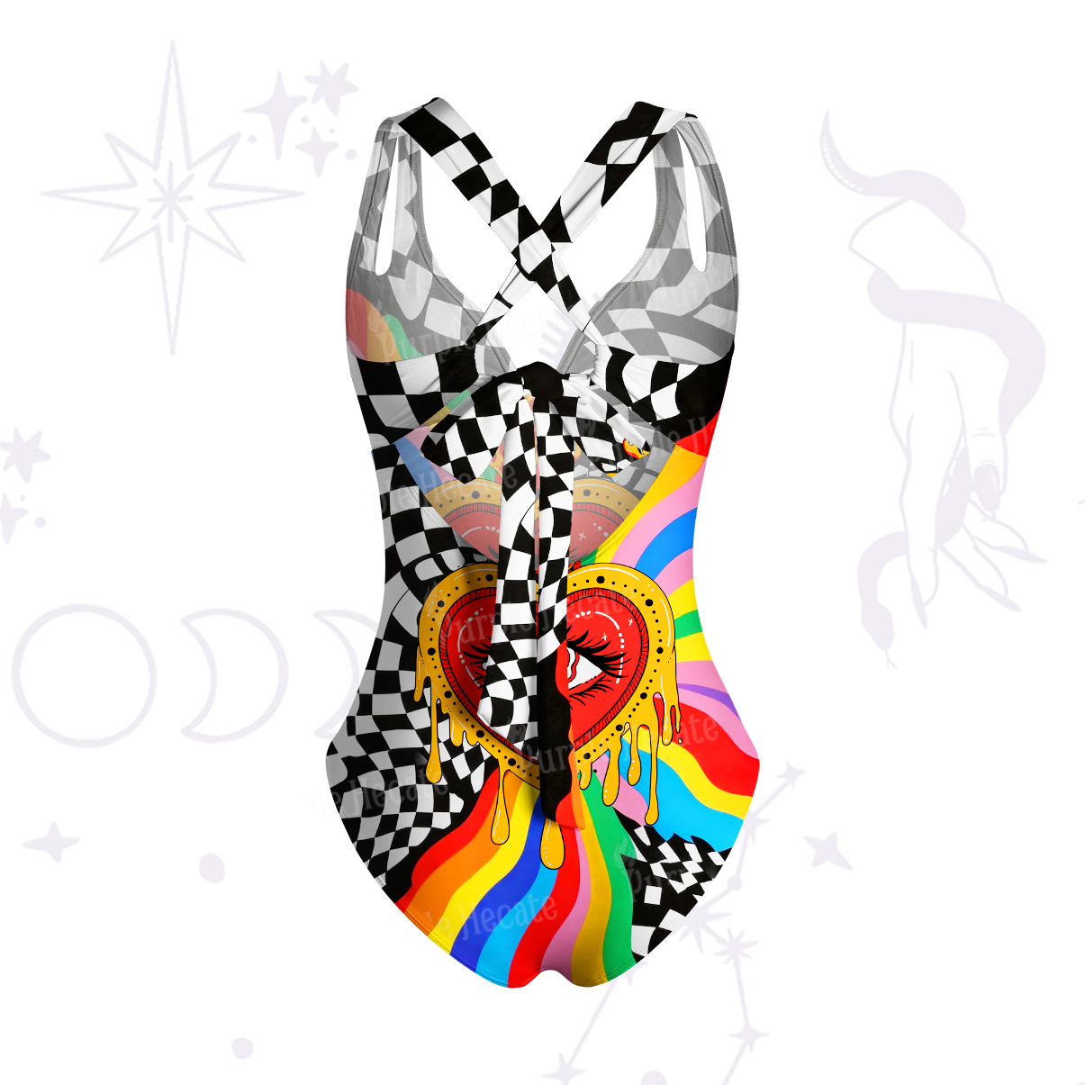 Purplehecate Trippy Rainbow Heart Eye One-Piece Swimsuit