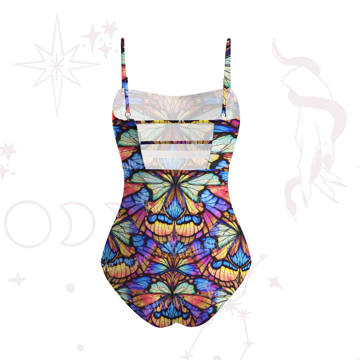 Purplehecate Colorful Butterfly Wing Pattern Slim-Strap Swimsuit