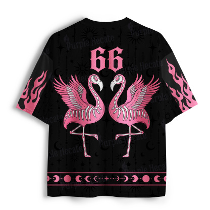 Purplehecate Witchy Pink Flamingo Skull Mesh Jersey