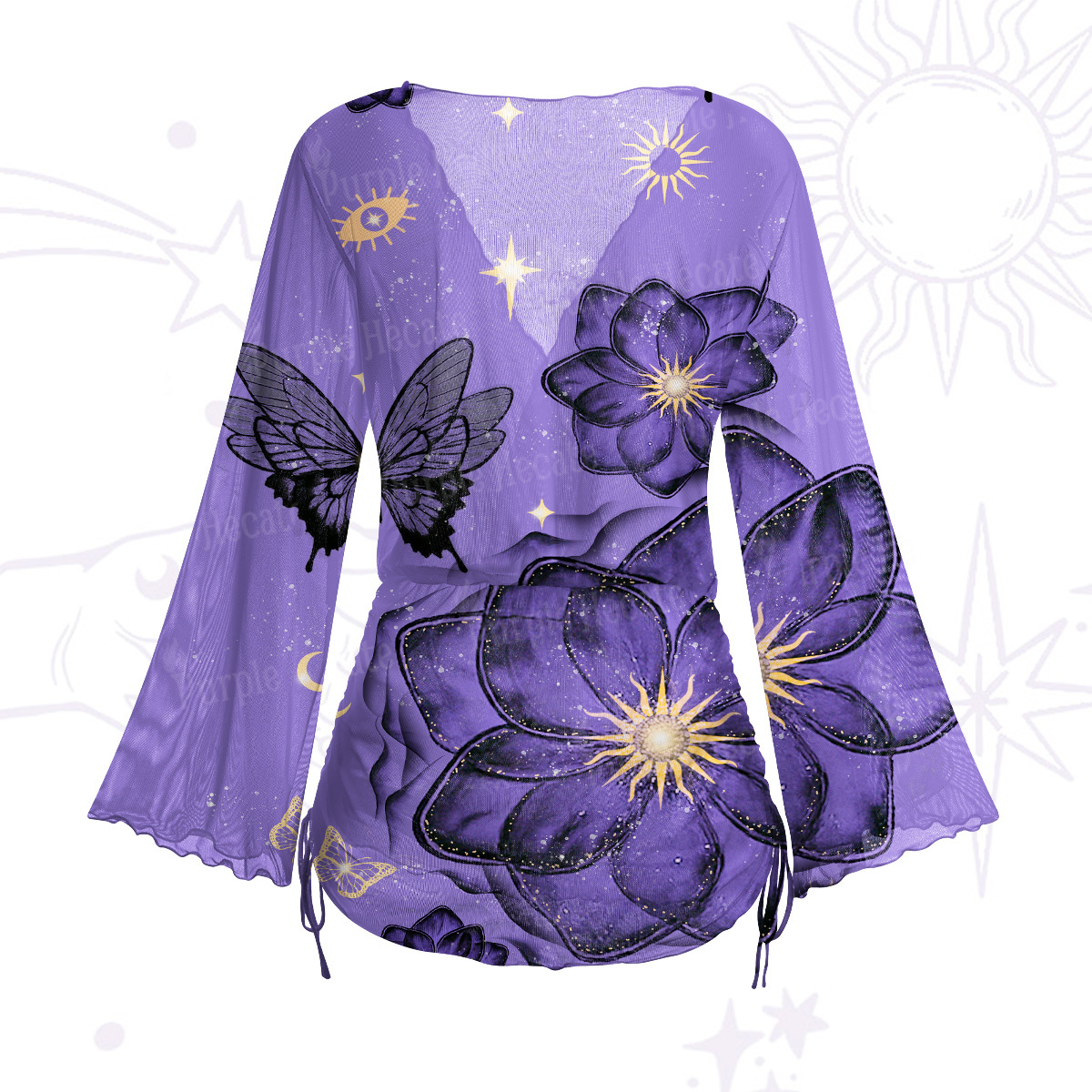 Purplehecate Moonlit Petals and Wings Mesh Cover Up Dress