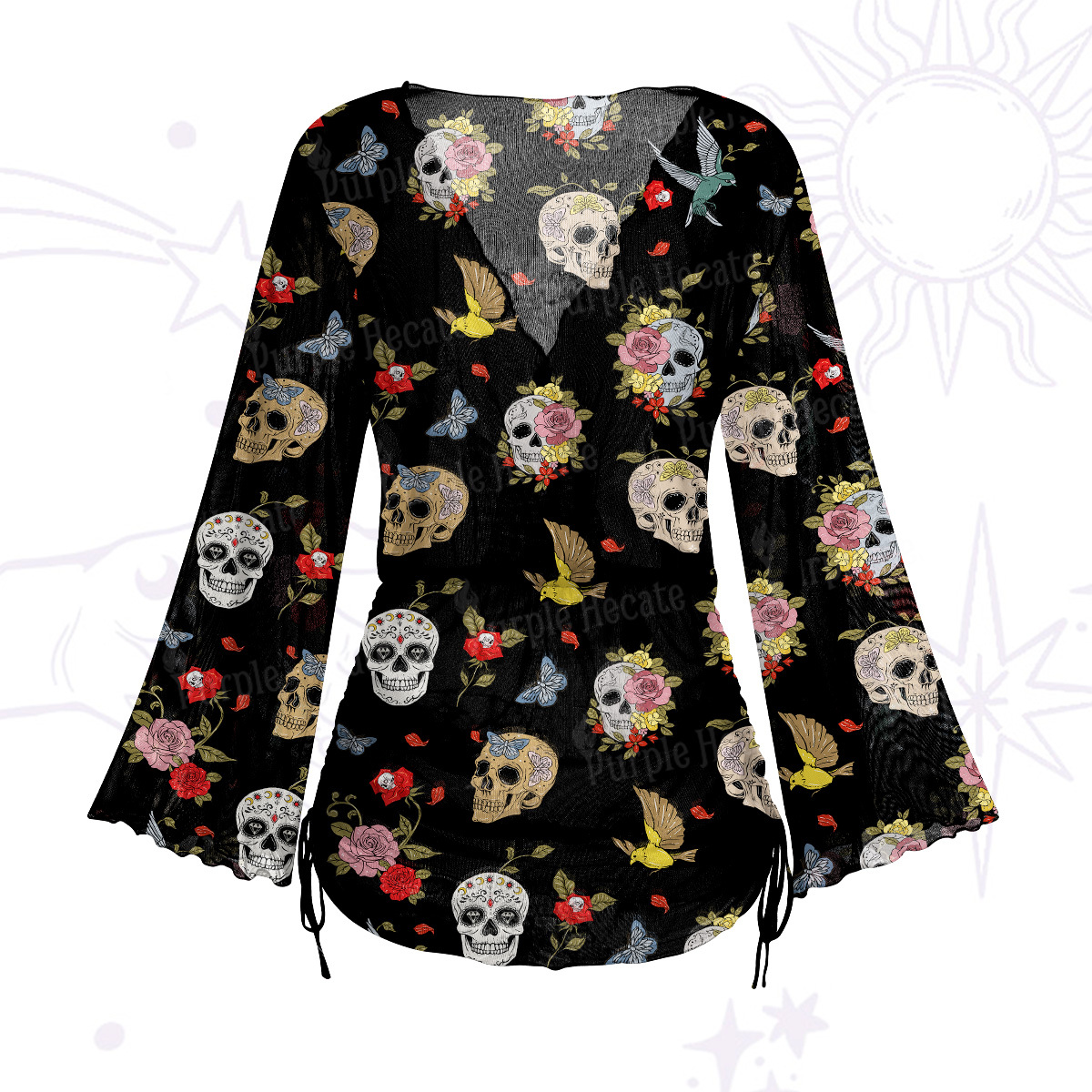Purplehecate Skull Floral Mesh Cover Up Dress