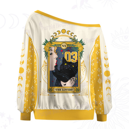 Purplehecate The Lovers Cat Tarot Off The Shoulder Graphic Jersey