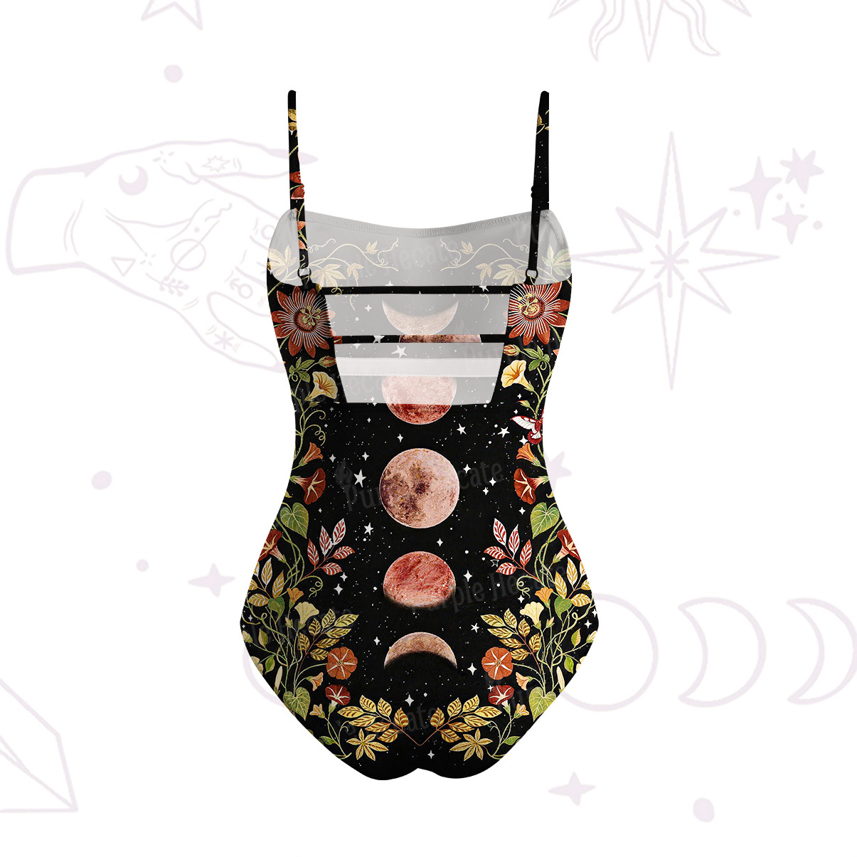 Purplehecate Moon Phase Floral Slim-Strap Swimsuit