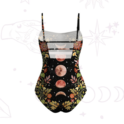 Purplehecate Moon Phase Floral Slim-Strap Swimsuit